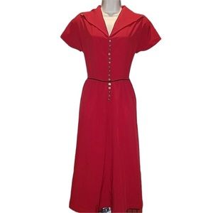 Tatyana Retro 50s Style Red Marie Dress w/ V-Neck and Short Sleeves, Sz L